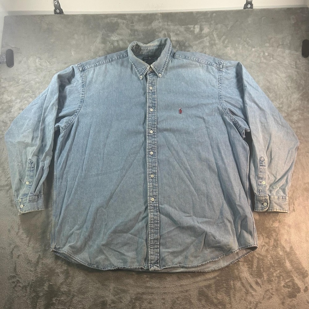 Ralph Lauren Shirt Mens 2XL Blue Denim Blake Long Sleeve Button Down Casual